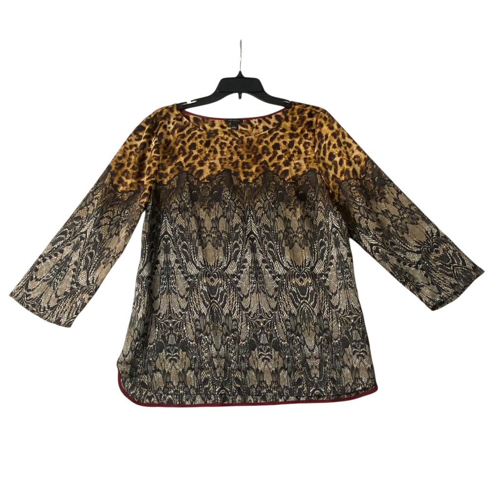 Ann Taylor Womens Leopard Snake Mixed Animal Print 3/4 Sleeve Blouse Top Large